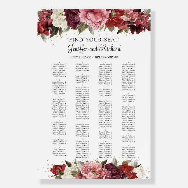 Boho Burgundy Blush Mauve Roses Peonies Gold  Foam Board (Front)