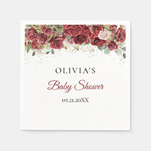 Boho burgundy blush roses eucalyptus Baby shower Napkins