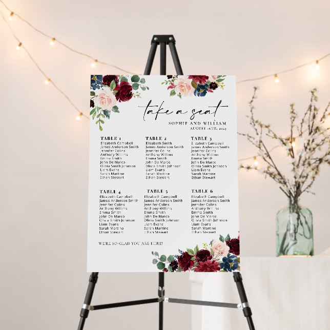 Boho Burgundy Blush Seating Chart Foam Board (In Situ (Stand))