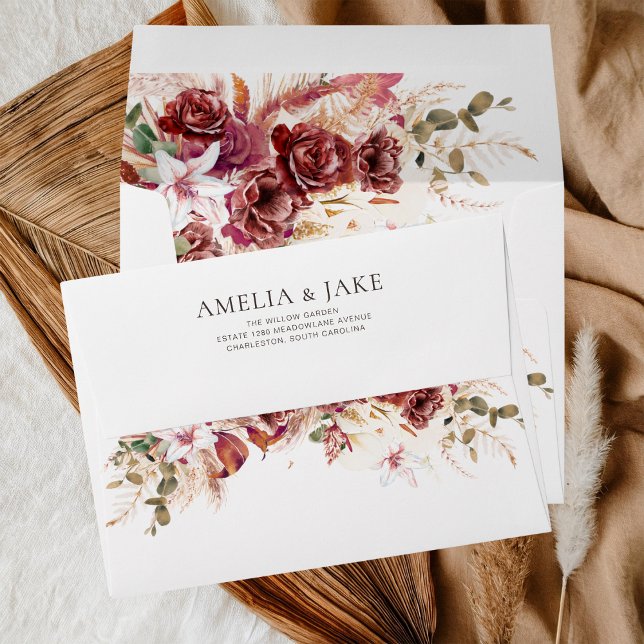 Boho Burgundy Blush Terracotta Floral Wedding  Envelope (Creator Uploaded)