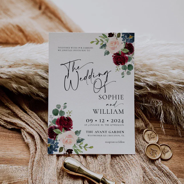 Boho Burgundy Blush Wedding Invitation Zazzle