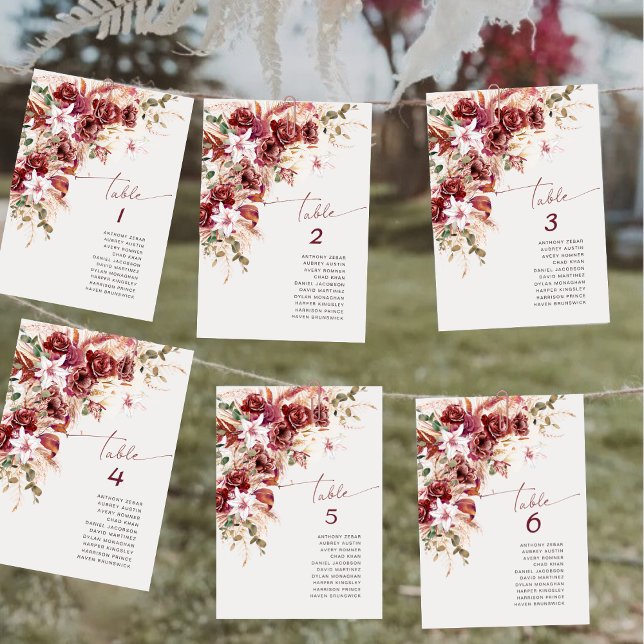 Boho Burgundy Blush Wedding Table Number Card (Creator Uploaded)