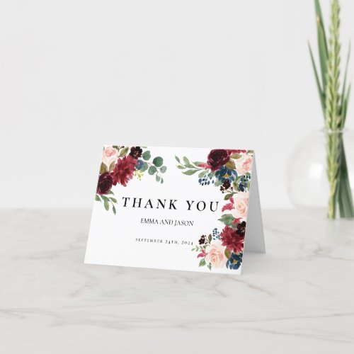 Boho Burgundy Blush Wedding Thank You Card