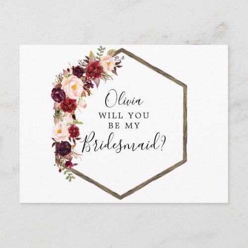 Boho Burgundy Bridesmaid Proposal Card
