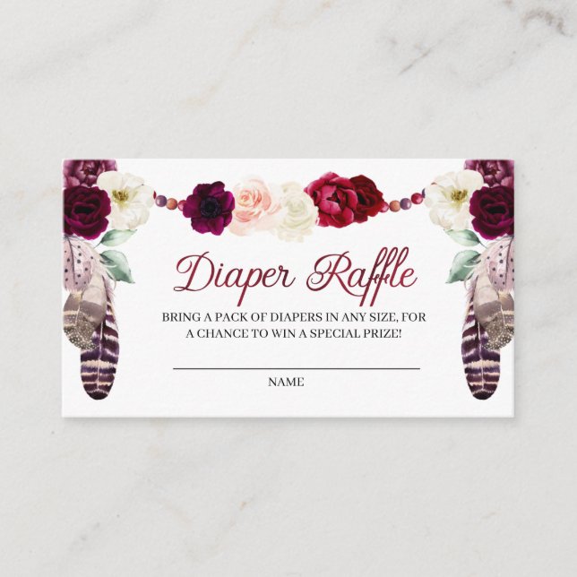 Boho Burgundy Diaper Raffle Enclosure Card (Front)