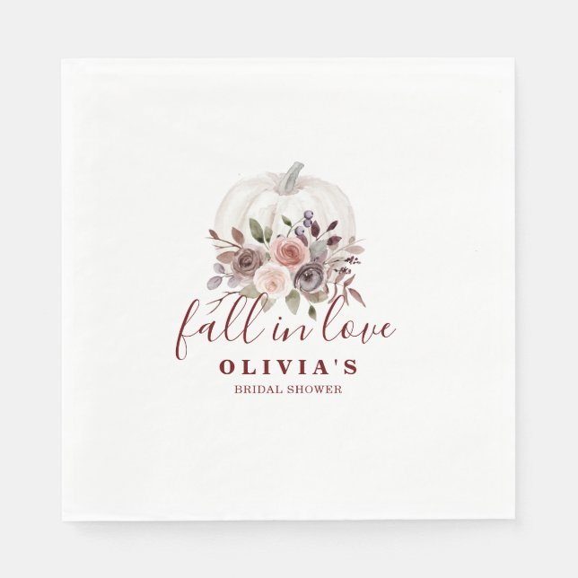Boho Burgundy fall floral Pumpkin Bridal Shower Napkins (Front)
