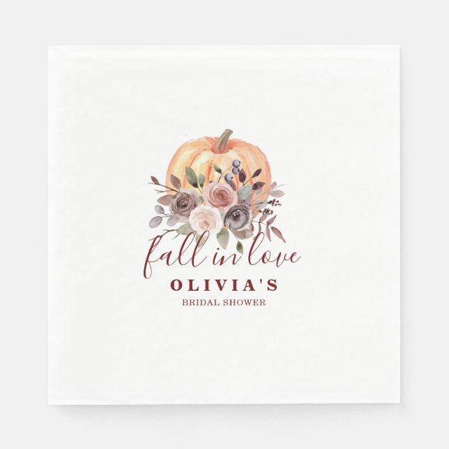 Boho Burgundy fall floral Pumpkin Bridal Shower Napkins (Front)