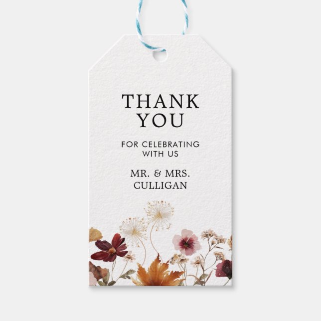 Boho Burgundy Fall Floral Wedding Gift Tag (Front)
