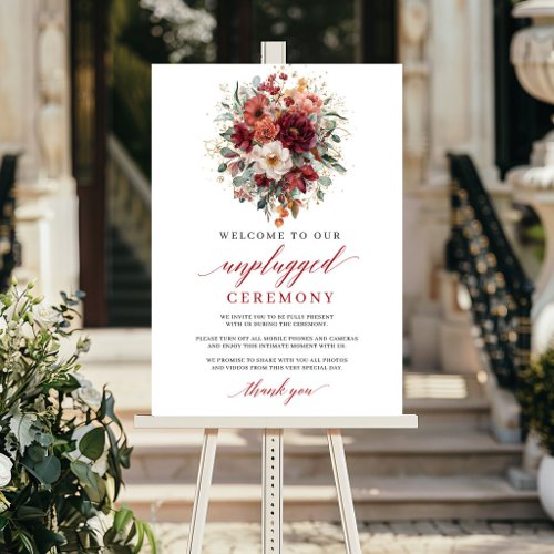 Boho Burgundy Fall Marsala Unplugged Ceremony Sign