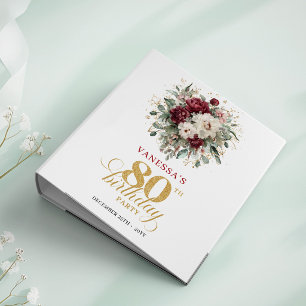 Boho Burgundy Floral 80th Birthday Ring Binder