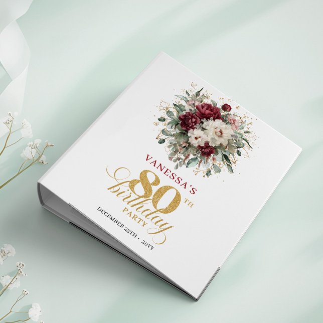 Boho Burgundy Floral 80th Birthday Ring Binder (Boho Burgundy Floral 80th Birthday Ring Binder)