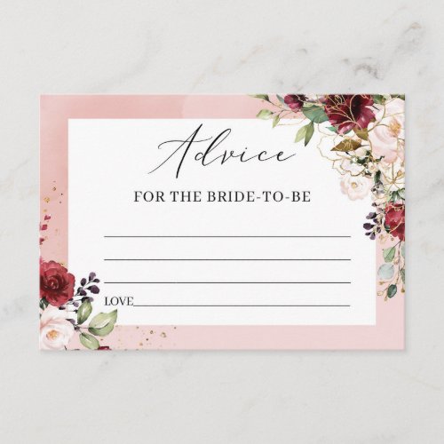Boho Burgundy Floral Advice for the bride_to_be Enclosure Card