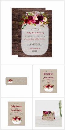 Boho Burgundy Floral Baby Shower Collection