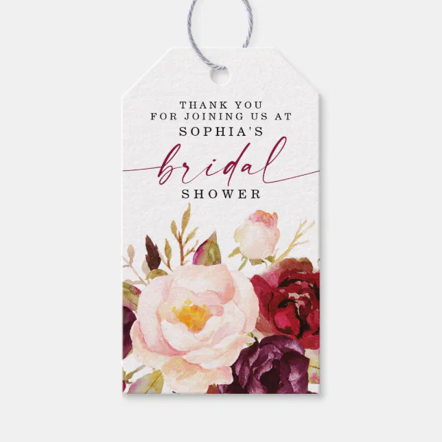 Boho Burgundy Floral Bridal Shower Favor Gift Tags | Zazzle