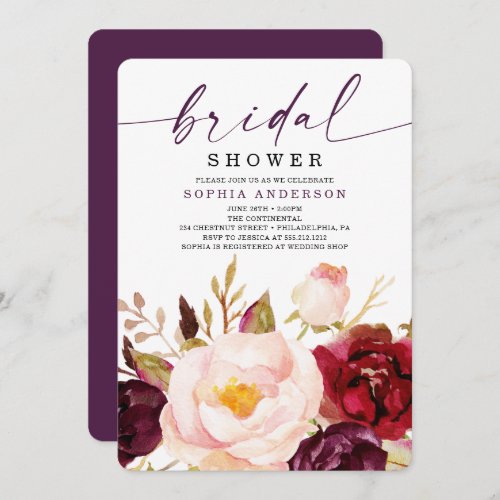 Boho Burgundy Floral Bridal Shower Invitation