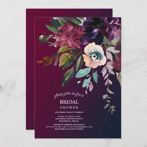 Boho Burgundy Floral Bridal Shower Invitation