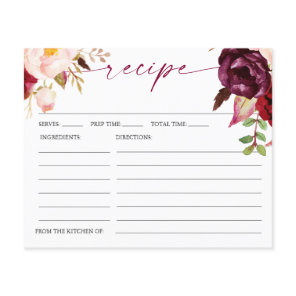 Boho Burgundy Floral Bridal Shower Recipe Card