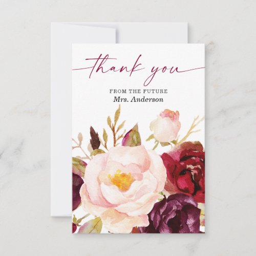 Boho Burgundy Floral Bridal Shower Thank You Card