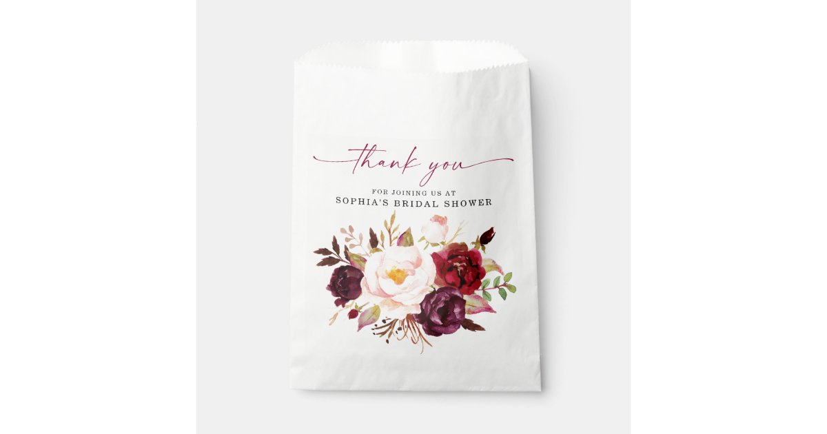 Boho Burgundy Floral Bridal Shower Thank You Treat Favor Bag | Zazzle