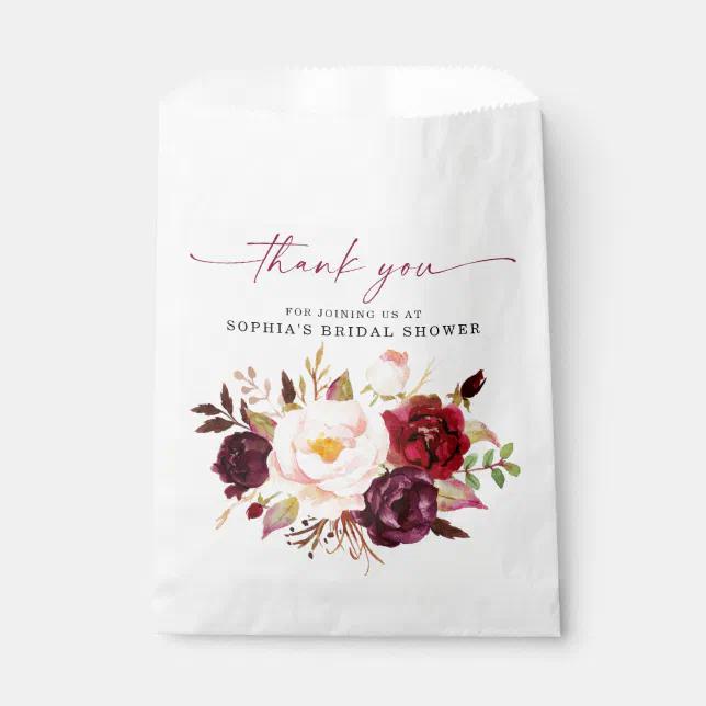 Boho Burgundy Floral Bridal Shower Thank You Treat Favor Bag | Zazzle