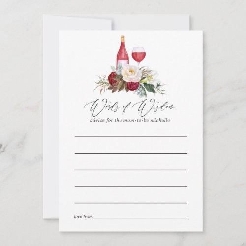 Boho Burgundy Floral Bridal Shower Wine Tasting Advice Card