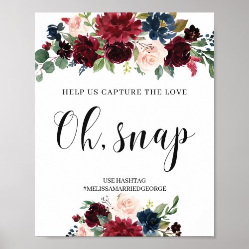 Boho Burgundy floral capture the love wedding sign