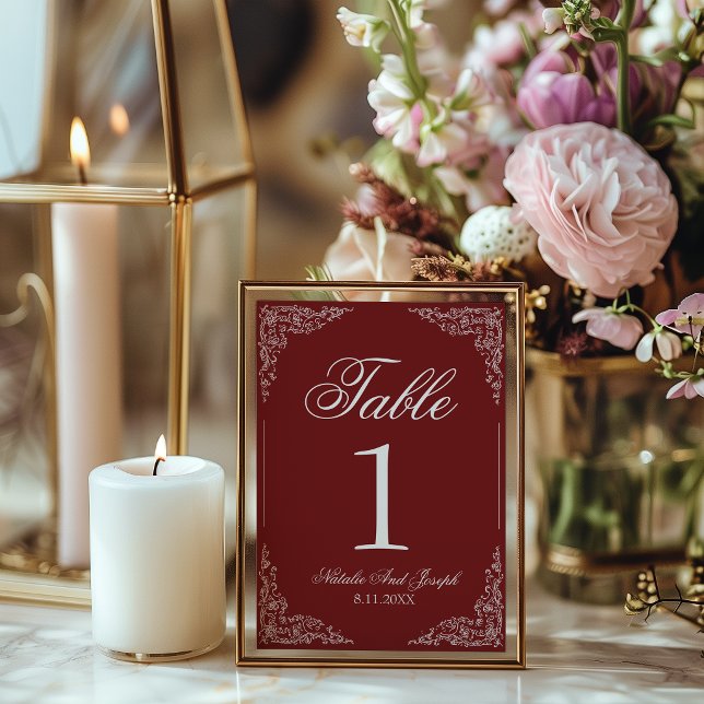 Boho Burgundy Floral Deep Red Wedding Table Number (Creator Uploaded)