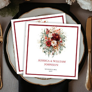 Boho Burgundy Floral Eucalyptus Fall Wedding Napki Napkins
