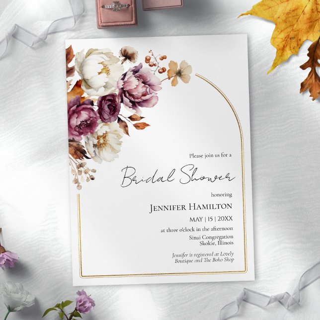 Boho Burgundy Floral Fall Bridal Shower Invitation (Creator Uploaded)