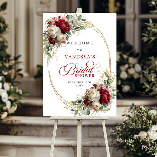 Boho Burgundy Floral Greenery Bridal Sh0wer Welcom Poster