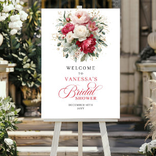 Boho Burgundy Floral Greenery Bridal Shower Welcom Poster
