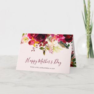 Boho Burgundy Floral Happy Mother's Day Card