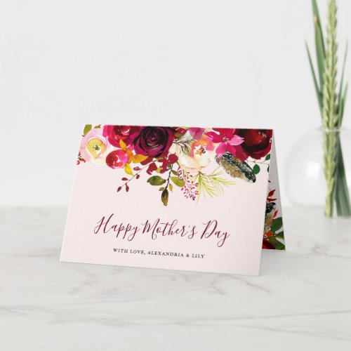 Boho Burgundy Floral  Happy Mothers Day Card