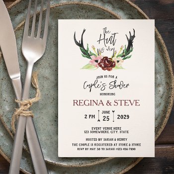 Boho Burgundy Floral Hunt Is Over Couple's Shower Invitation by riverme at Zazzle