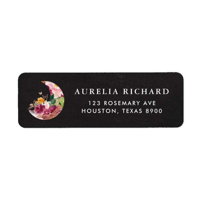 Boho Burgundy Floral Moon Rustic Chalkboard Label (Front)