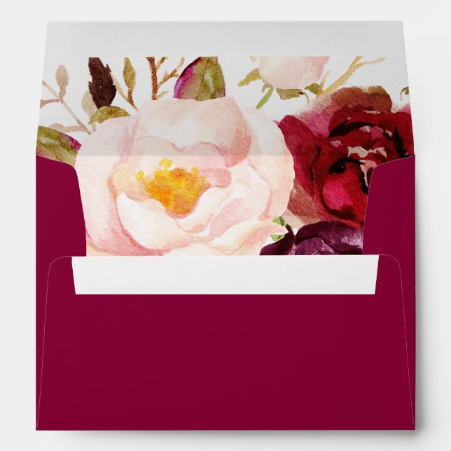 Boho Burgundy Floral Return Address Envelope (Back (Bottom))