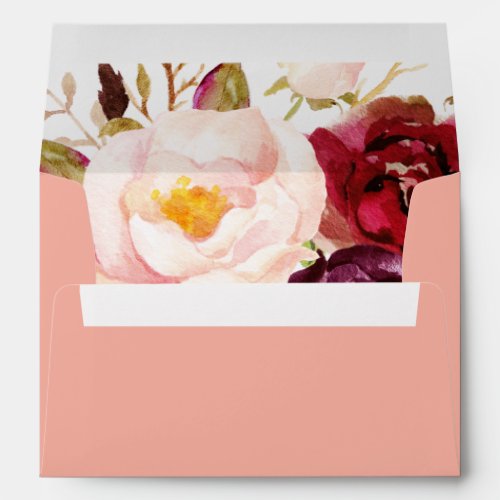 Boho Burgundy Floral Return Address Envelope