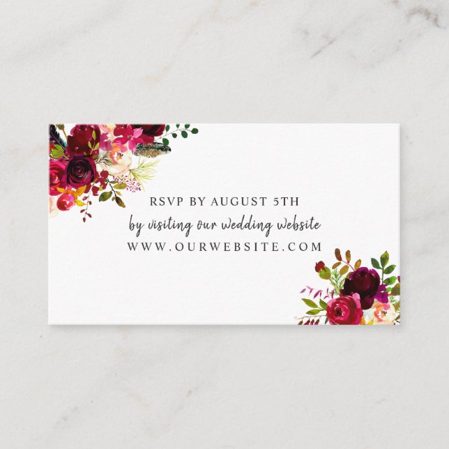 Boho Burgundy Floral rsvp website card (Front)