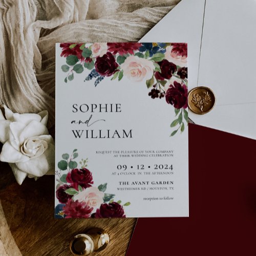 Boho Burgundy Floral Wedding Invitation