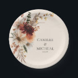 Boho Burgundy Floral Wedding Paper Plates<br><div class="desc">Elevate your boho wedding with these stunning burgundy floral paper plates. Perfect for adding a touch of elegance to your celebration while keeping cleanup easy. Ideal for outdoor or rustic-themed weddings. Matching items in our store Cava Party Designs.</div>