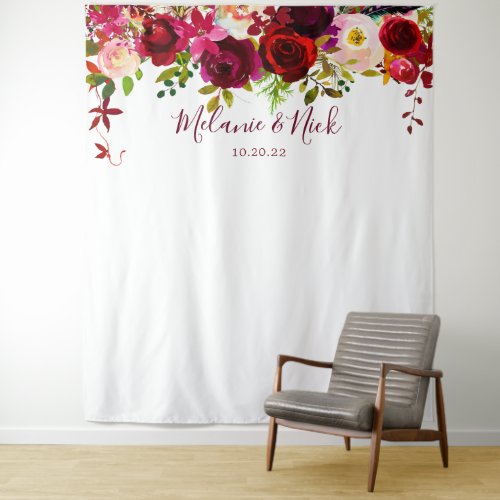 Boho Burgundy Floral wedding photo backdrop