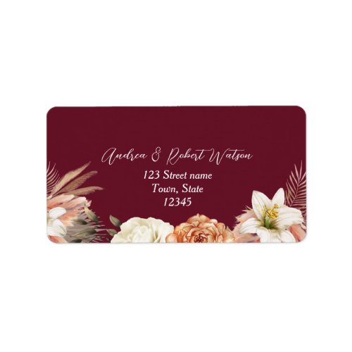 Boho Burgundy Floral Wedding Return Address Label