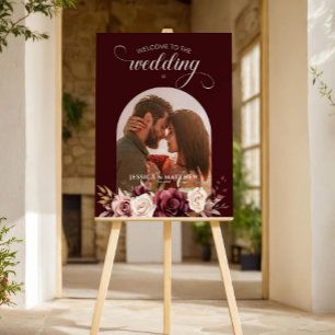 Boho Burgundy Floral Wedding Welcome Sign