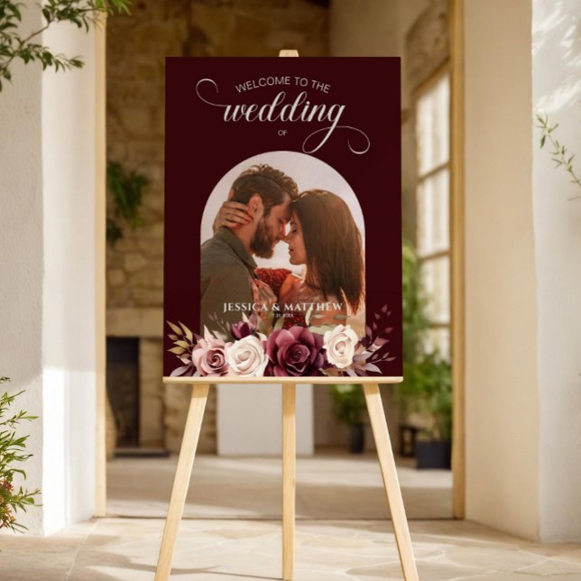 Boho Burgundy Floral Wedding Welcome Sign (Creator Uploaded)