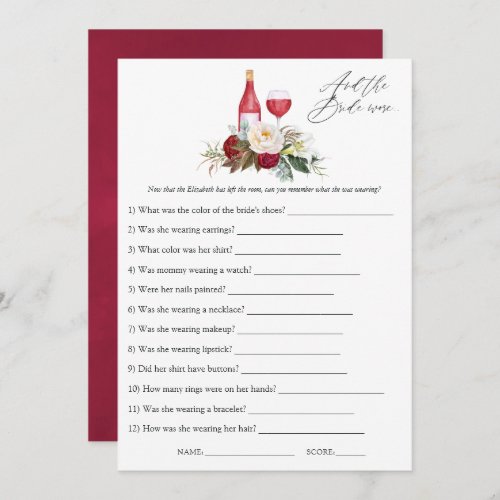 Boho Burgundy Floral Wine Tasting Bridal Shower Invitation