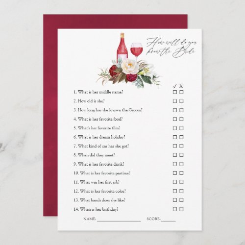 Boho Burgundy Floral Wine Tasting Bridal Shower Invitation