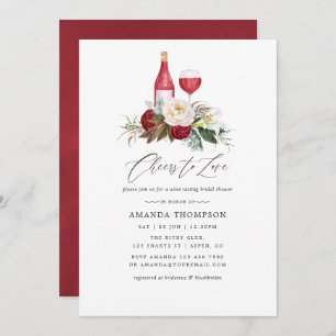 Boho Burgundy Floral Wine Tasting Bridal Shower Invitation