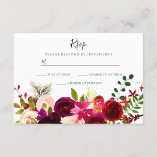 Boho Burgundy Flowers Spring Autumn Wedding RSVP