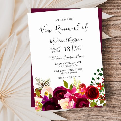 Boho Burgundy Flowers Vow Renewal Invitation