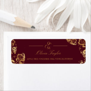 Boho Burgundy Gold Autumn Wedding Address Label